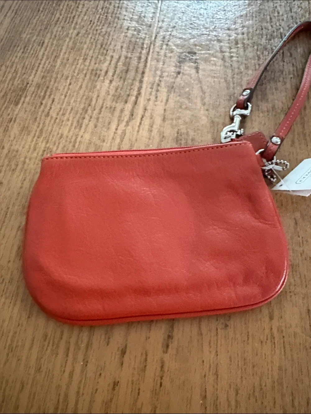 Coach Vermillion Leather Wristlet with Strap
